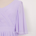 Crisscross Lace Up Flare Short Sleeve Long Wedding Bridesmaid Dress Purple